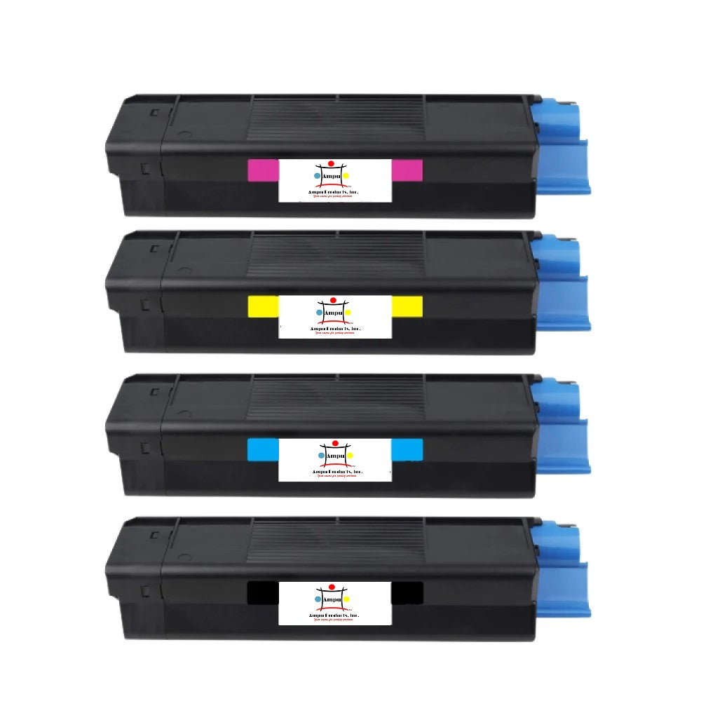 Compatible Toner Cartridge Replacement For OKIDATA 43034804, 43034803, 43034802, 43034801 (TYPE C6) Black, Cyan, Magenta, Yellow (15K YLD) 4-Pack