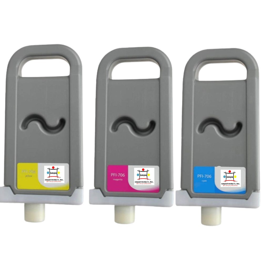 Compatible Ink Cartridge Replacement For CANON 6682B001, 6683B001, 6684B001 (PFI-706C, PFI-706M, PFI-706Y) Cyan, Magenta, Yellow (700ML) 3-Pack