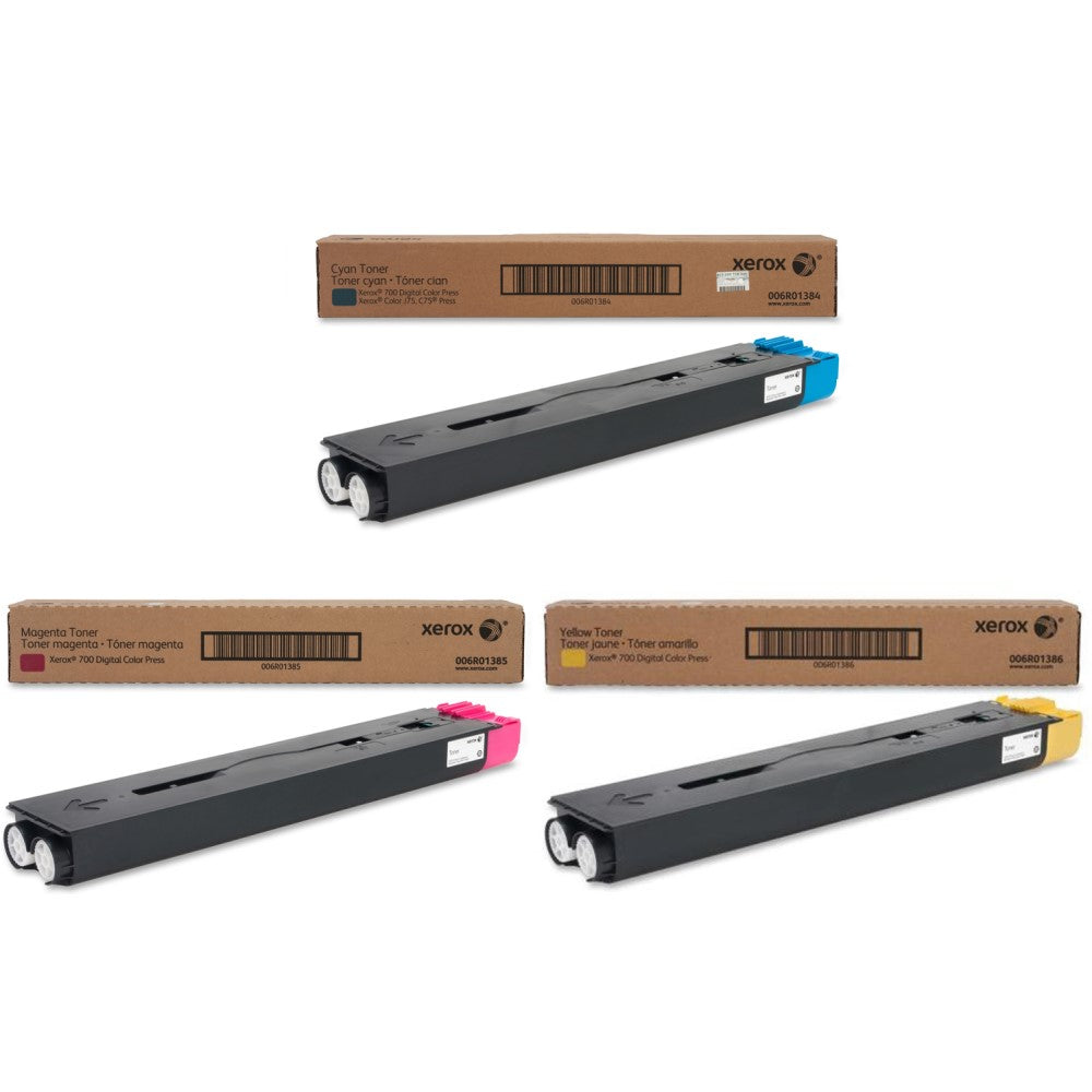 Xerox 6R01384; 6R01385; 6R01386 (6R1384; 6R1385; 6R1386) Cyan, Magenta, Yellow Genuine 006R01384; 006R01385; 006R01386 Toner Cartridge In Retail Packaging (22K YLD) 3-Pack