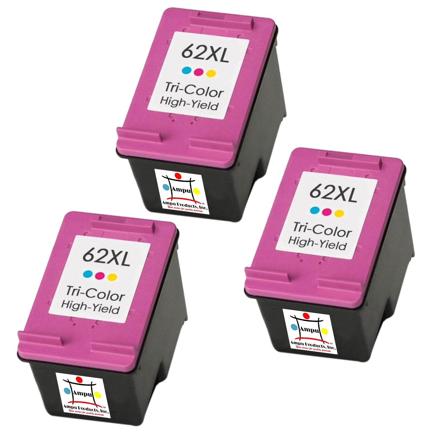 Ampuproducts Compatible Ink Cartridge Replacement for HP C2P07AN (62XL, High Yield Tri-Color, 3-Pack) 3 PACK