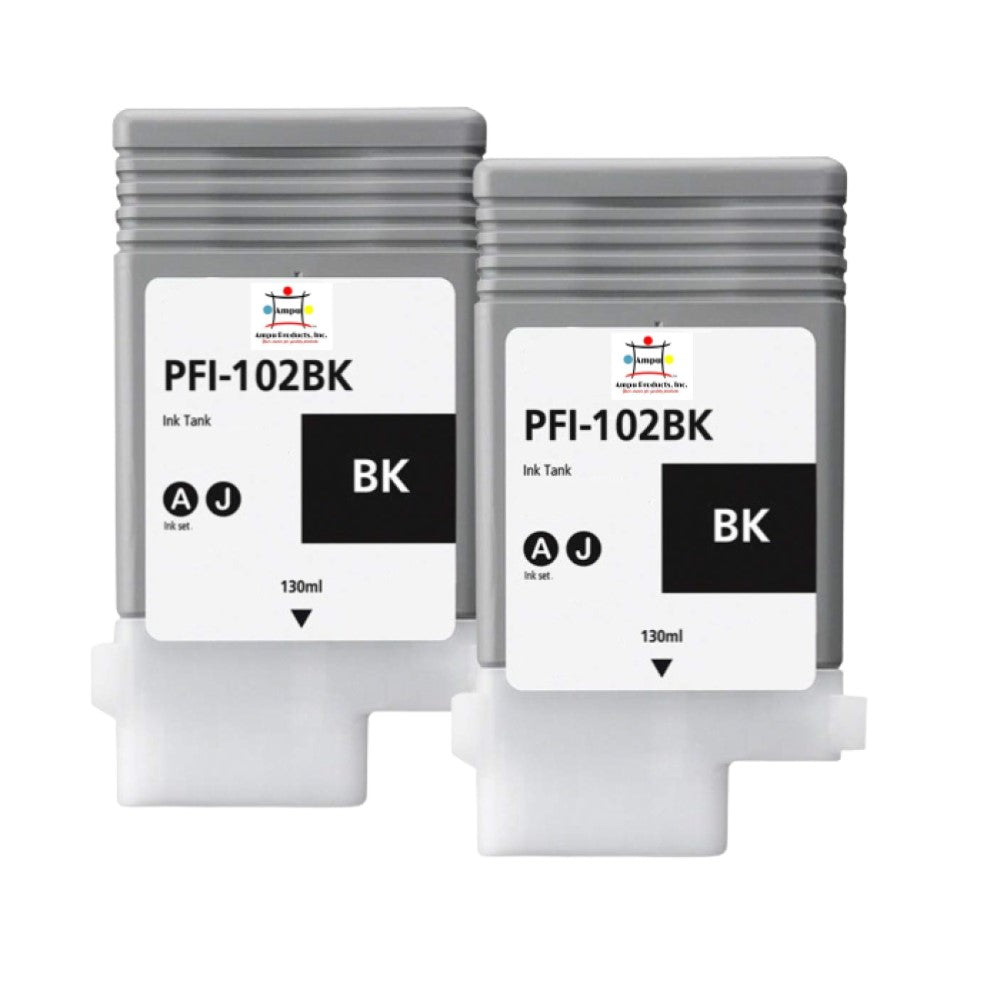 Compatible Ink Cartridge Replacement For CANON 0895B001 (PFI-102BK) Black (130 ML) 2-Pack