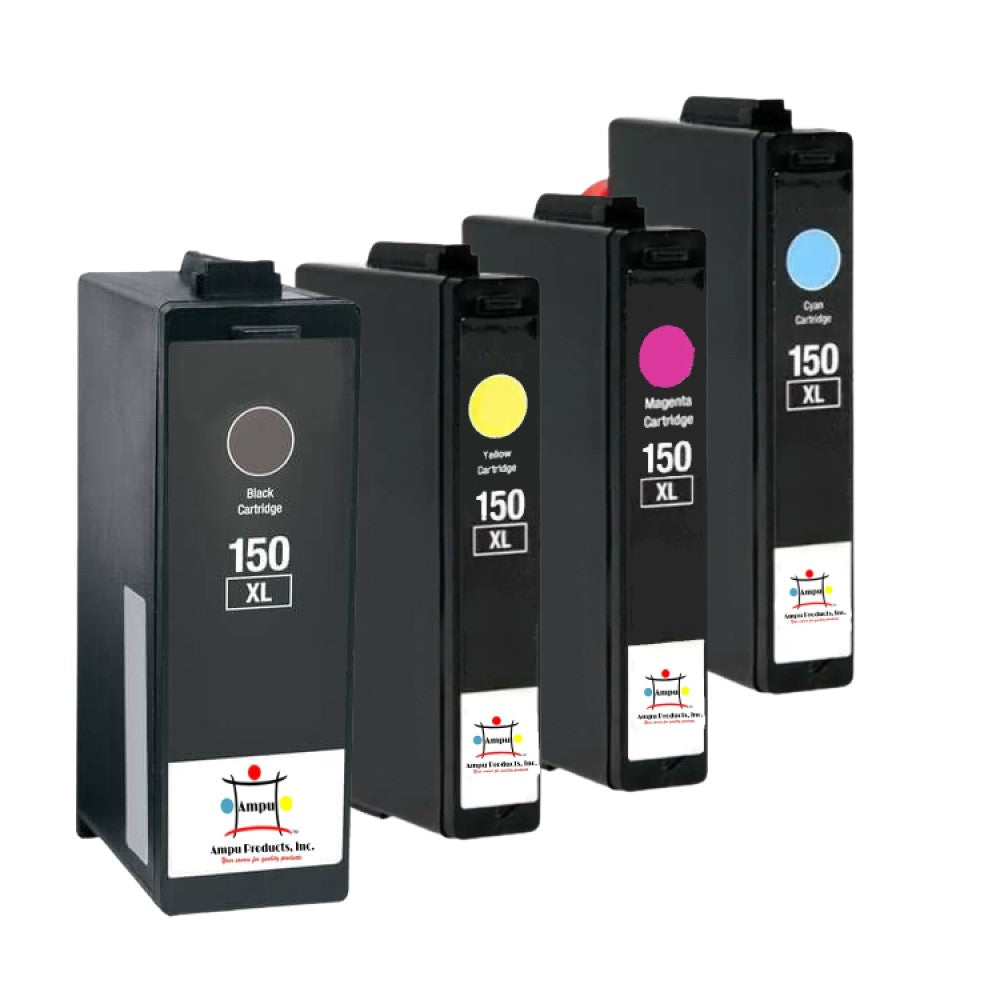 Compatible Ink Cartridge Replacement For Lexmark 14N1614, 14N1615, 14N1616, 14N1618 (150XL, Black, Cyan, Magenta, Yellow) 750 YLD- Black, 700 YLD- Color (4-Pack)