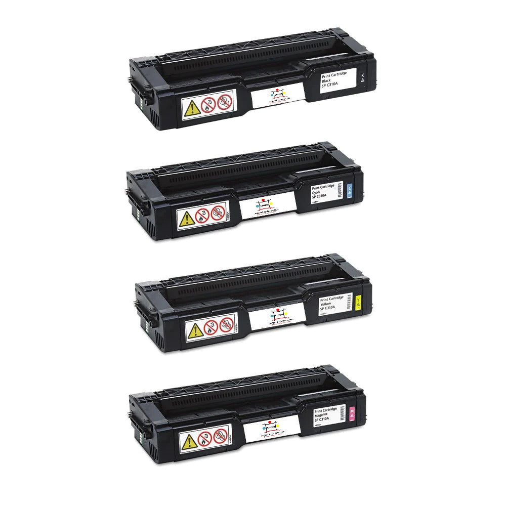 Compatible Toner Cartridge Replacement For RICOH 406344, 406345, 406346, 406347 (TYPE SP C310A) Black, Cyan, Magenta, Yellow (2.5K YLD) 4-Pack