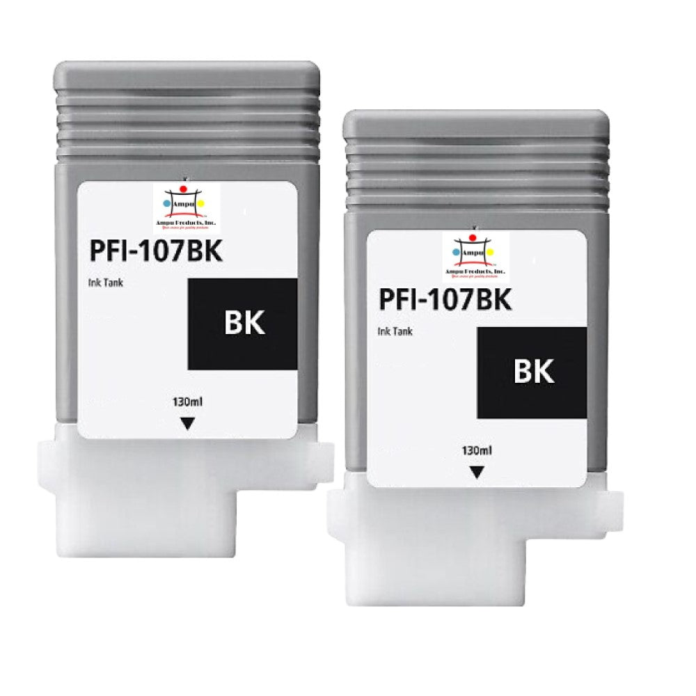 Compatible Ink Cartridge Replacement For CANON 6705B001 (PFI-107BK) Black (130 ML) 2-Pack