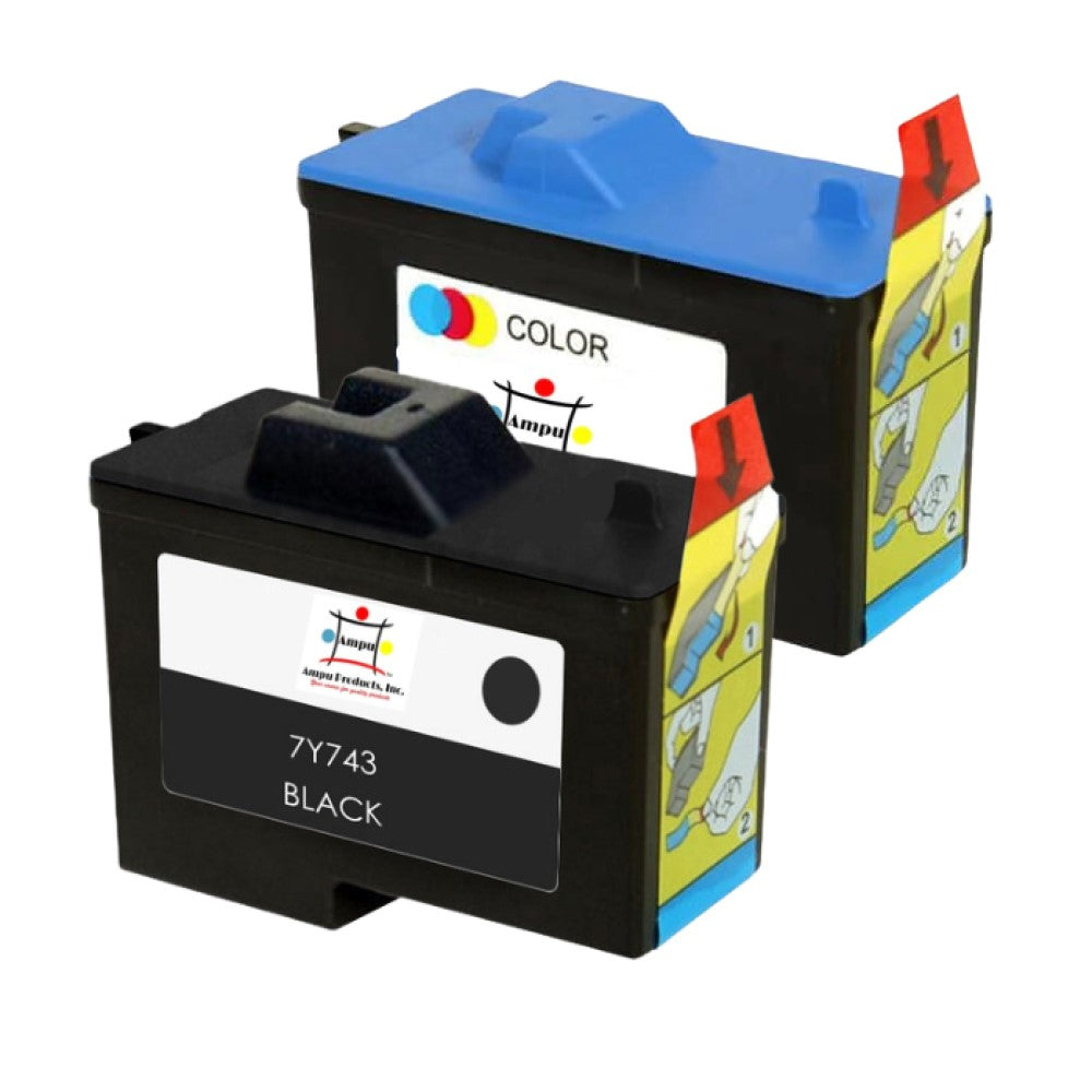Compatible Ink Cartridge Replacement For DELL 7Y743, 7Y745 (Black- 125 Pages, Color-109 Pages) 2 Pack