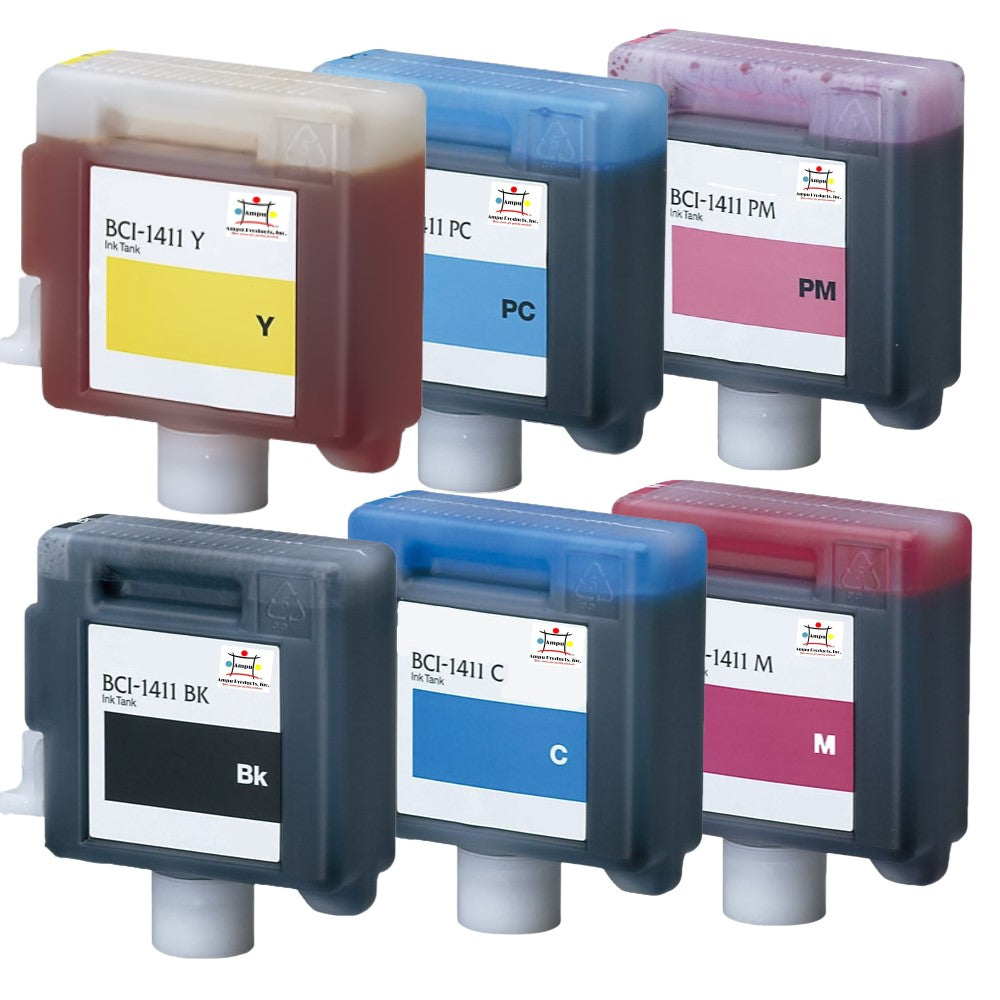 Compatible Ink Cartridge Replacement For CANON 7575A001, 7576A001, 7577A001, 7574A001, 7578A001, 7579A001 (BCI-1411C,M,Y,BK, PC, PM) Cyan, Magenta, Yellow, Black, Photo Cyan, Photo Magenta (330 ML) 6-Pack