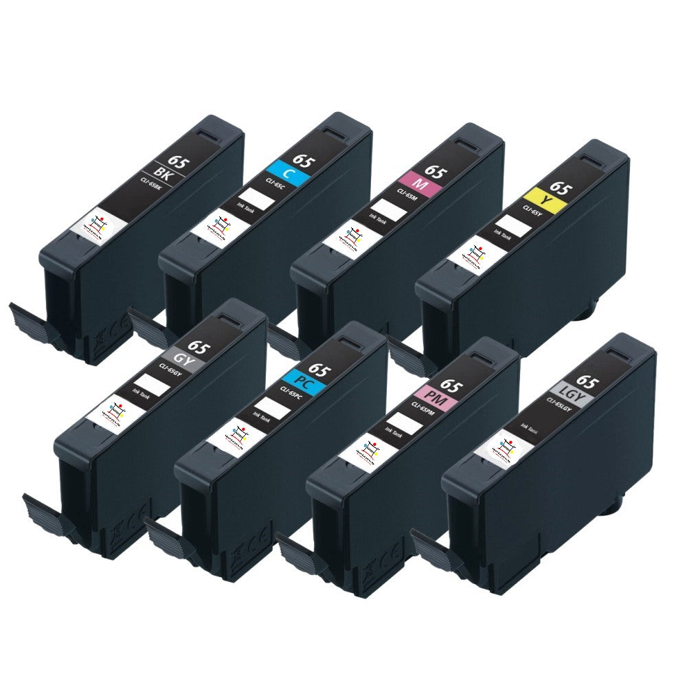 Compatible Ink Cartridge Replacement For CANON 4215C002, 4216C002, 4217C002, 4218C003, 4219C002, 4220C002, 4221C002, 4222C002 (CLI-65) Black, Cyan, Yellow, Magenta, Gray, Photo Cyan, Photo Magenta, Light Gray (8-Pack)