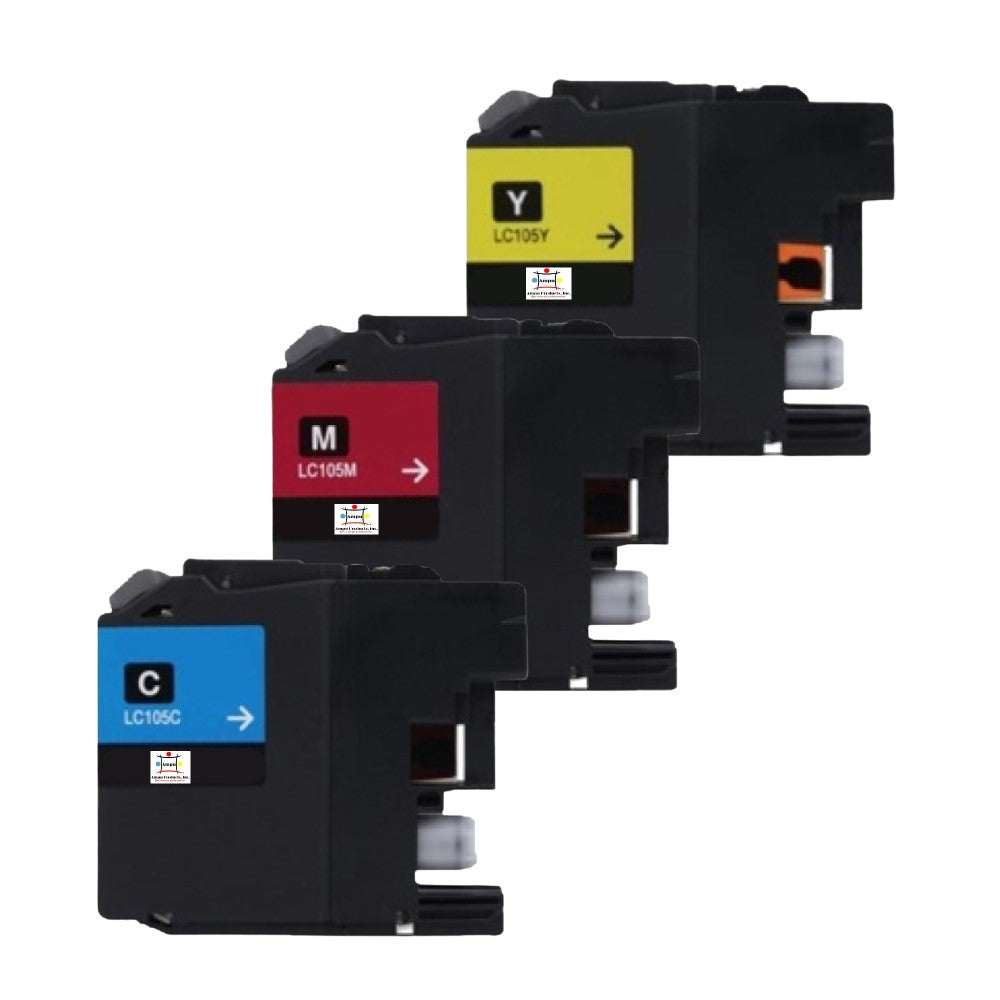 Compatible Toner Cartridge Replacement For Brother LC105C, LC105M, LC105Y (LC-105C, LC-105Y, LC-105M) Cyan, Yellow, Magenta (1.2K YLD) 3-Pack