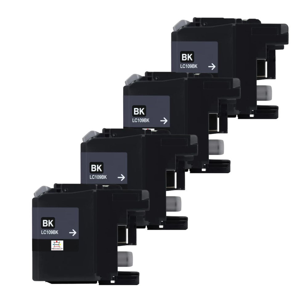 Compatible Toner Cartridge Replacement For Brother LC109BK (LC-109BK) Black (2.4K YLD) 4-Pack