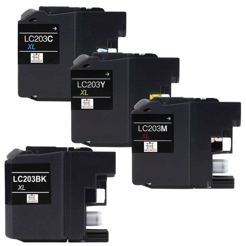 Compatible Ink Cartridge Replacement For BROTHER LC203M, LC203C, LC203Y, LC203BK (LC-203M, LC203Y, LC203C, LC203BK XL) Magenta, Cyan, Yellow, Black (550 YLD) 4-Pack