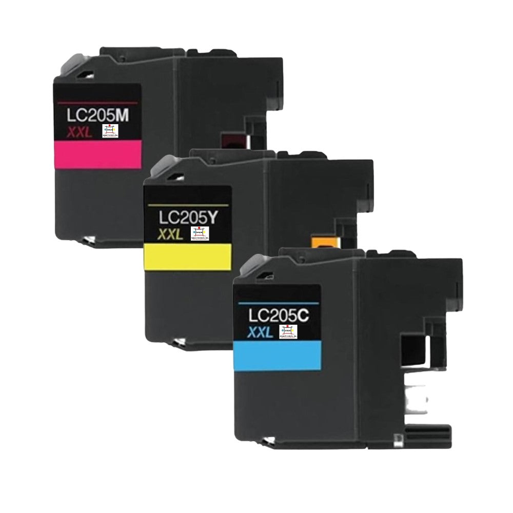 Compatible Ink Cartridge Replacement For BROTHER LC205C, LC205Y, LC205M (LC-205C, LC-205Y, LC-205M XXL) Cyan, Magenta, Yellow (1.2K YLD) 3-Pack