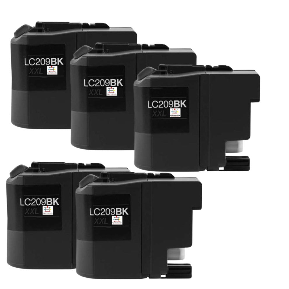 Compatible Ink Cartridge Replacement For BROTHER LC209BK (LC-209BK XXL) Black (2.4K YLD) 5-Pack