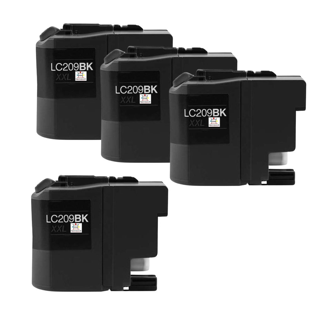 Compatible Ink Cartridge Replacement For BROTHER LC209BK (LC-209BK XXL) Black (2.4K YLD) 4-Pack