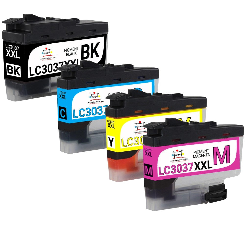 Compatible Ink Cartridge Replacement For BROTHER LC3037C, LC3037M, LC3037Y (LC-3037C, LC-3037M, LC-3037Y XXL) Cyan, Magenta, Yellow (1.5K YLD) 4-Pack