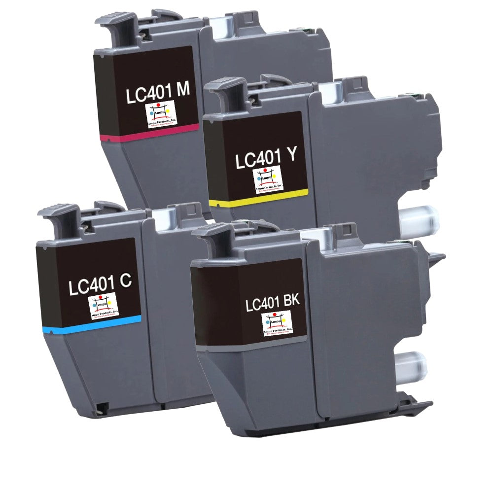 Compatible Ink Cartridge Replacement For BROTHER LC401C, LC401M, LC401Y, LC401BK (LC-401C, LC-401M, LC-401Y, LC-401BK) Cyan, Magenta, Yellow, Black (200 YLD) 4-Pack
