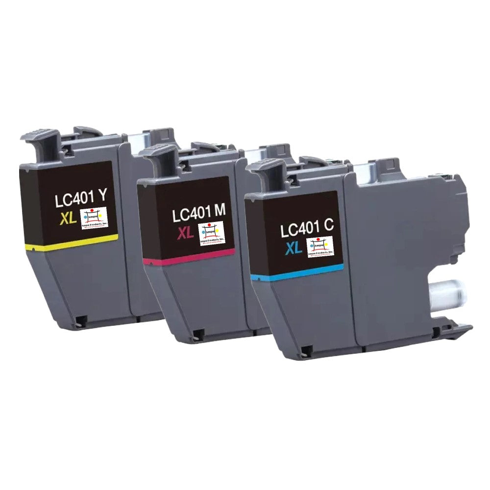 Compatible Ink Cartridge Replacement For BROTHER LC401XLY, LC401XLM, LC401XLC (LC-401Y, LC-401M, LC-401C XL) Cyan, Magenta, Yellow (500 YLD) 3-Pack