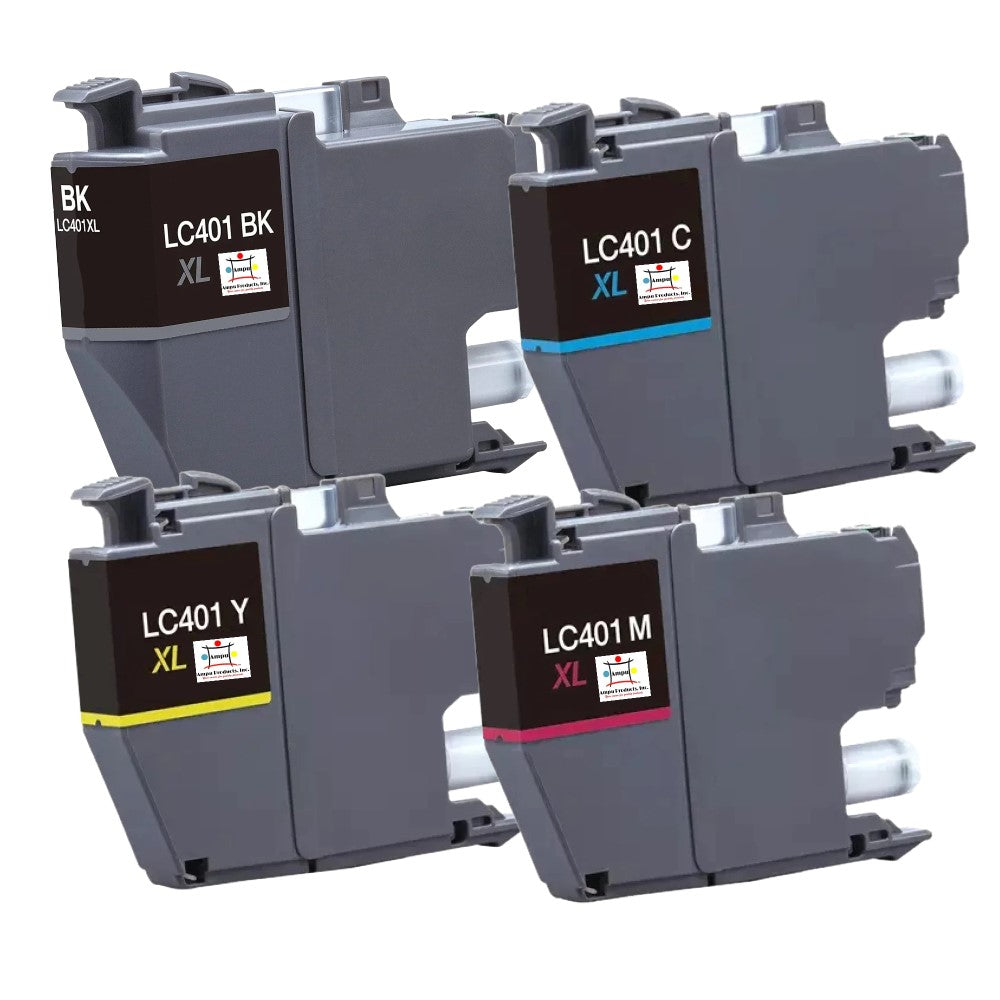 Compatible Ink Cartridge Replacement For BROTHER LC401XLBK, LC401XLY, LC401XLM, LC401XLC (LC-401BK, LC-401Y, LC-401M, LC-401C XL) Black, Cyan, Magenta, Yellow (500 YLD) 4-Pack