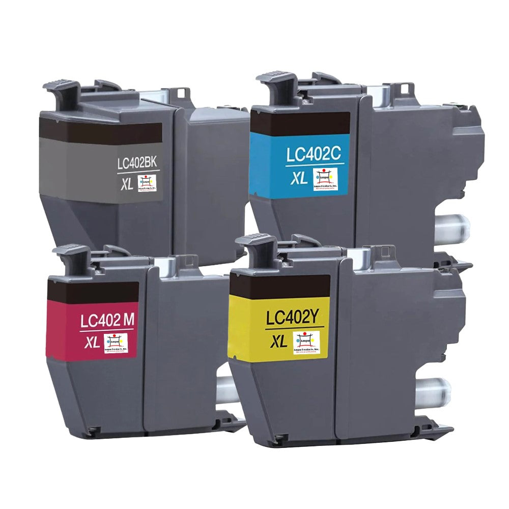 Compatible Ink Cartridge Replacement For BROTHER LC402XLBK, LC402XLC, LC402XLY, LC402XLM (LC-402BK, LC-402C, LC-402Y, LC-402M XL) Black, Cyan, Yellow, Magenta (3K YLD-Black, 1.5K YLD-Color) 4-Pack