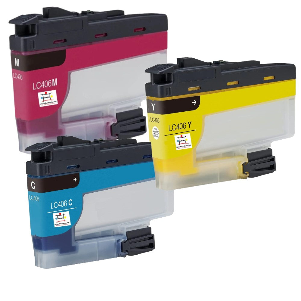 Compatible Ink Cartridge Replacement For BROTHER LC406M, LC406C, LC406Y (LC-406M, LC-406C, LC-406Y) Cyan, Yellow, Magenta (1.5K YLD) 3-Pack