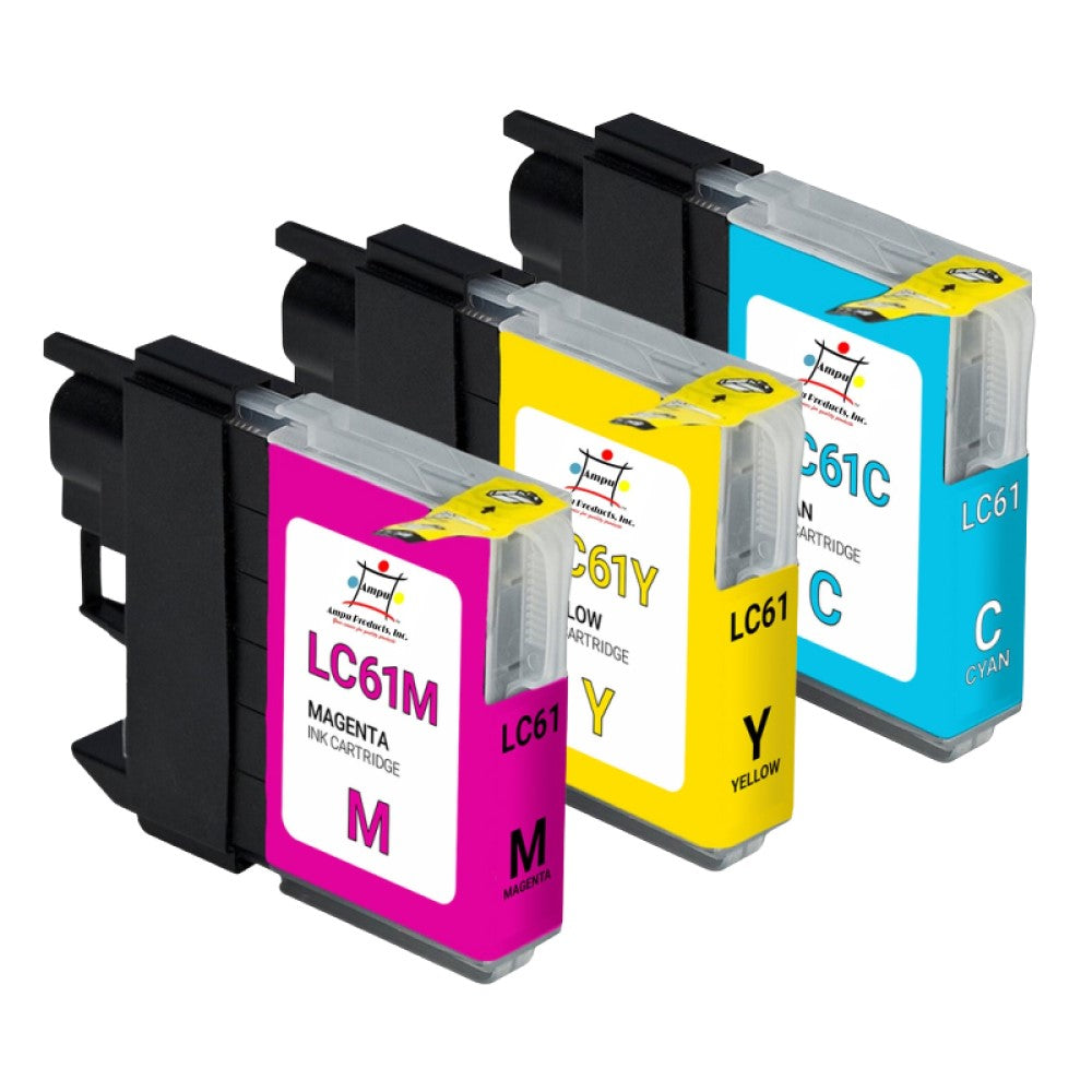 Compatible Ink Cartridge Replacement For BROTHER LC61Y, LC61M. LC61C (LC-61Y, LC-61C, LC-61M) Yellow, Cyan, Magenta (325 YLD) 3-Pack