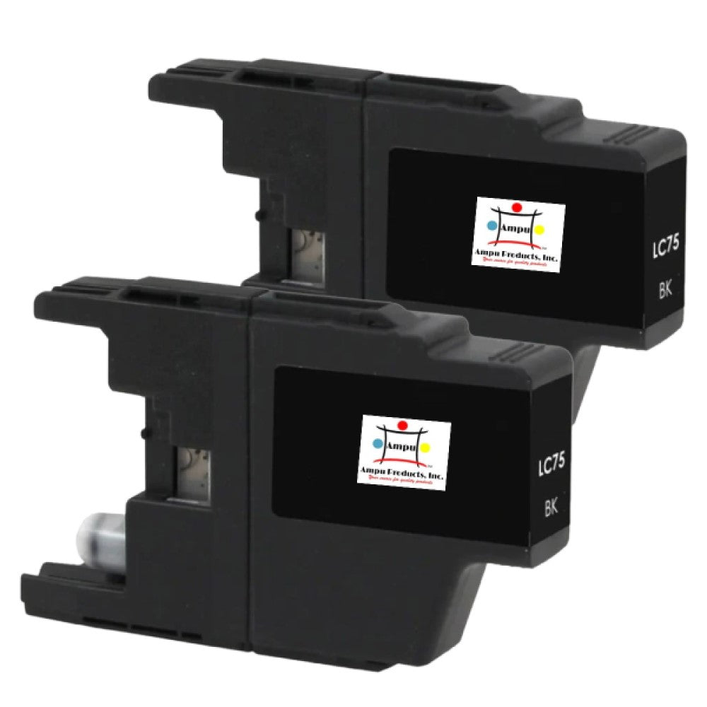 Compatible Ink Cartridge Replacement For BROTHER LC75BK (LC-75BK) Black (600 YLD) 2-Pack
