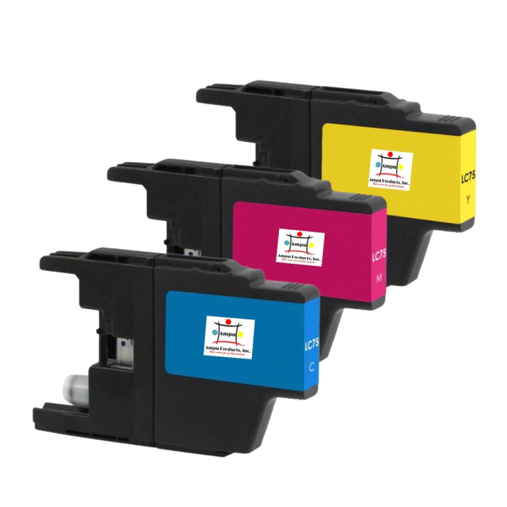 Compatible Ink Cartridge Replacement For BROTHER LC75C, LC75Y, LC75M (LC-75C, LC-75Y, LC-75M) Cyan, Yellow, Magenta (400 YLD) 3-Pack