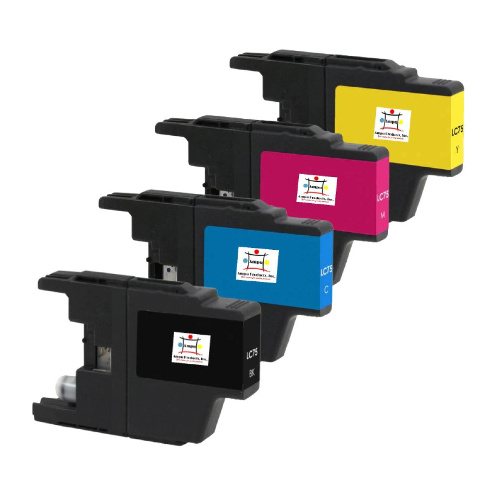 Compatible Ink Cartridge Replacement For BROTHER LC75BK, LC75C, LC75Y, LC75M (LC-75BK, LC-75C, LC-75Y, LC-75M) Black, Cyan, Yellow, Magenta (600 YLD- Black, 400 YLD-Color) 4-Pack