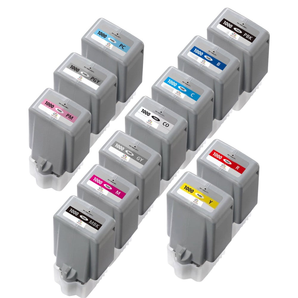 Compatible Ink Cartridge Replacement For CANON 0547C002/0548/0549/0546/0555/0556/0552/0545/0550/0553/0551/0554 (PFI-1000) Cyan, Magenta, Yellow, Black, Blue, Chroma Optimizer, Grey, Matte Black, Photo Cyan, Photo Grey, Photo Magenta, Red (80 ML) 12-Pack