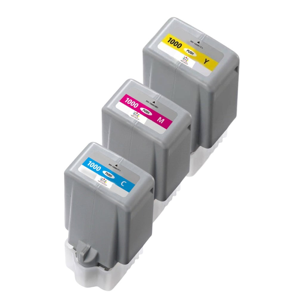 Compatible Ink Cartridge Replacement For CANON 0547C002, 0548C002, 0549C002 (PFI-1000C, M, Y) Cyan, Magenta, Yellow (80 ML) 3-Pack