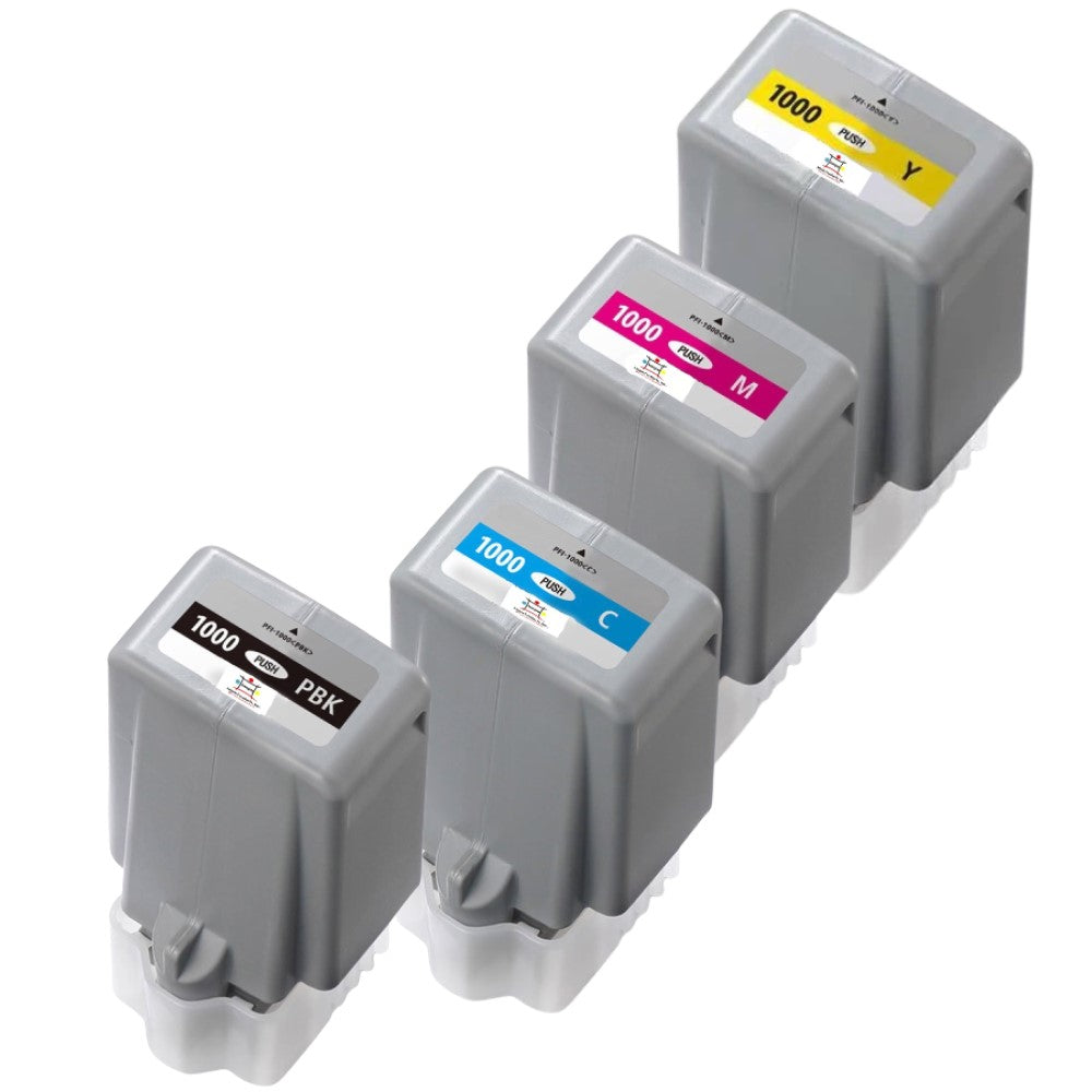 Compatible Ink Cartridge Replacement For CANON 0547C002, 0548C002, 0549C002, 0546C002 (PFI-1000C, M, Y, BK) Cyan, Magenta, Yellow, Black (80 ML) 4-Pack