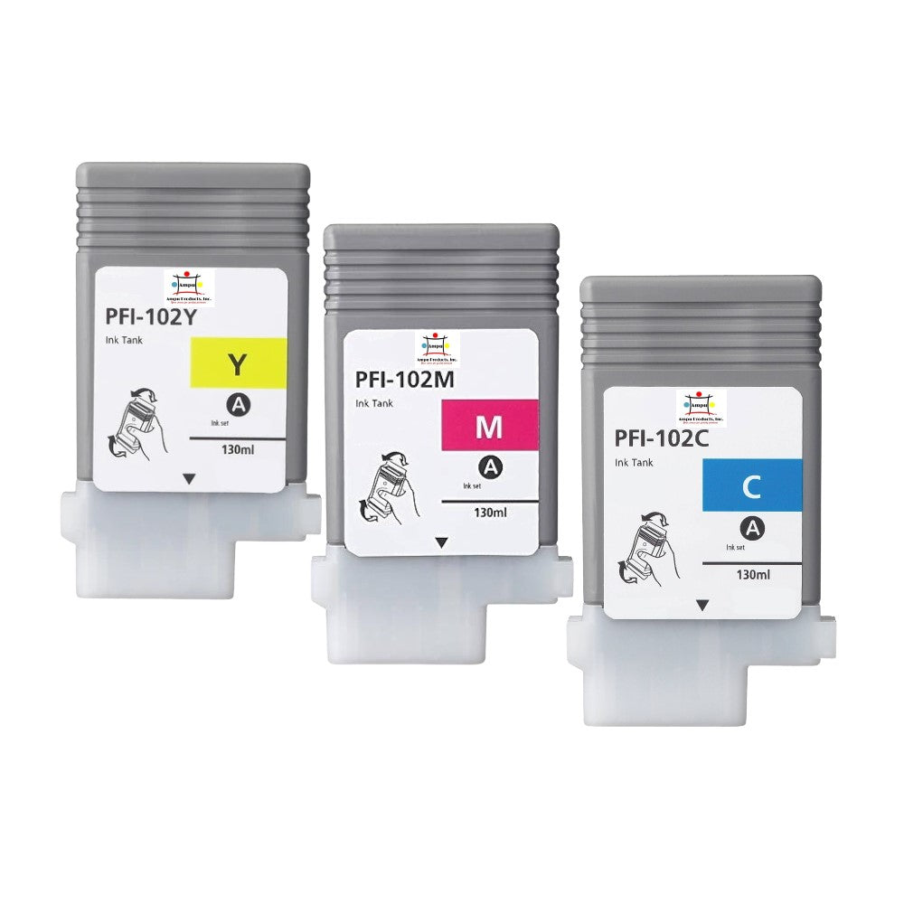 Compatible Ink Cartridge Replacement For CANON 0896B001, 0898B001, 0897B001 (PFI-102C, M, Y) Cyan, Magenta, Yellow (130 ML) 3-Pack