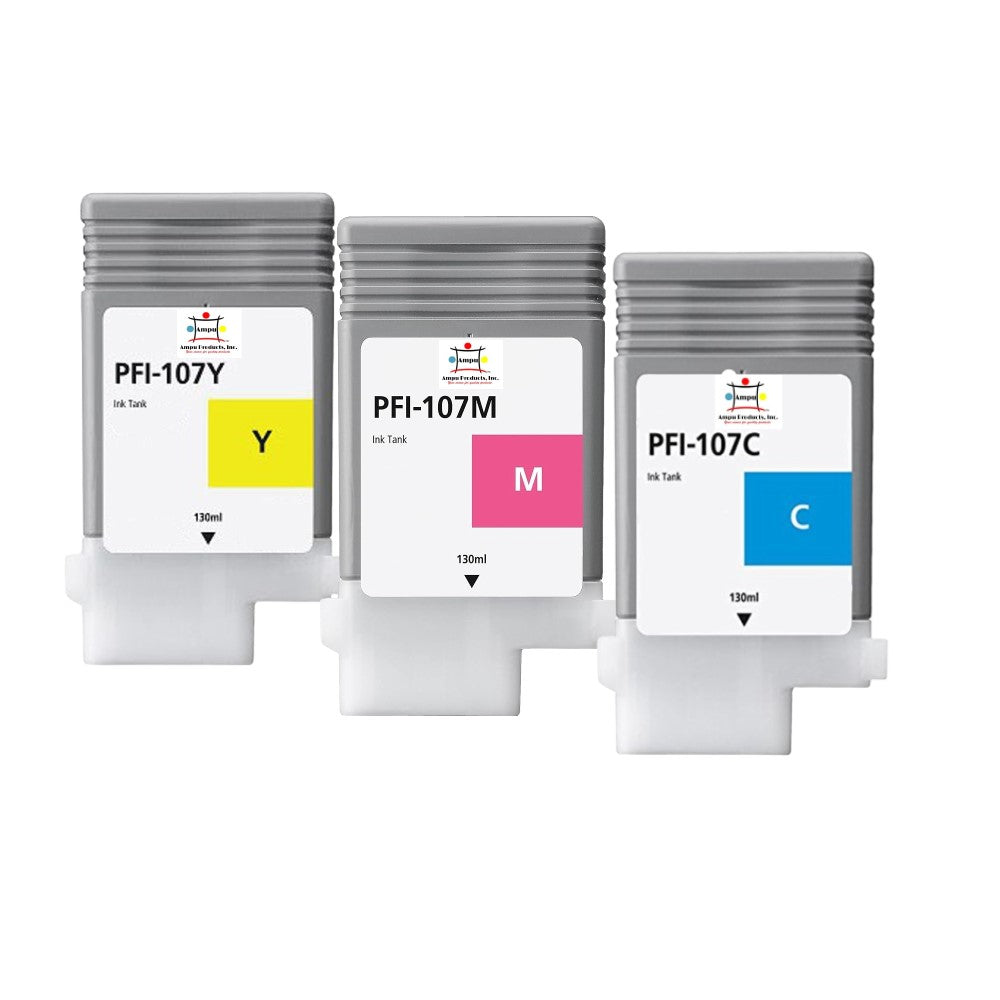 Compatible Ink Cartridge Replacement For CANON 6708B001, 6706B001, 6707B001 (PFI-107Y, C, M) Yellow, Magenta, Cyan (130 ML) 3-Pack