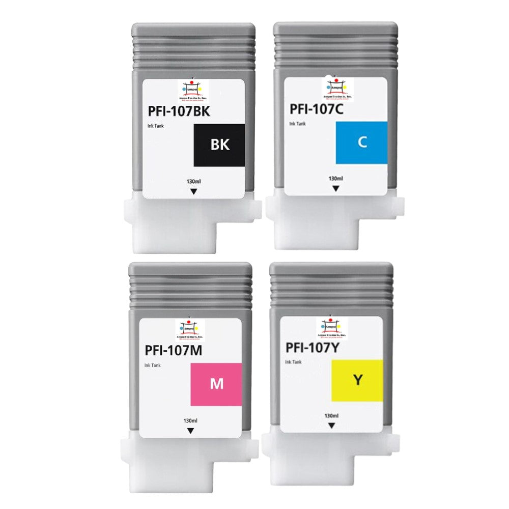 Compatible Ink Cartridge Replacement For CANON 6708B001, 6706B001, 6707B001, 6705B001 (PFI-107Y, C, M, BK) Yellow, Magenta, Cyan, Black (130 ML) 4-Pack