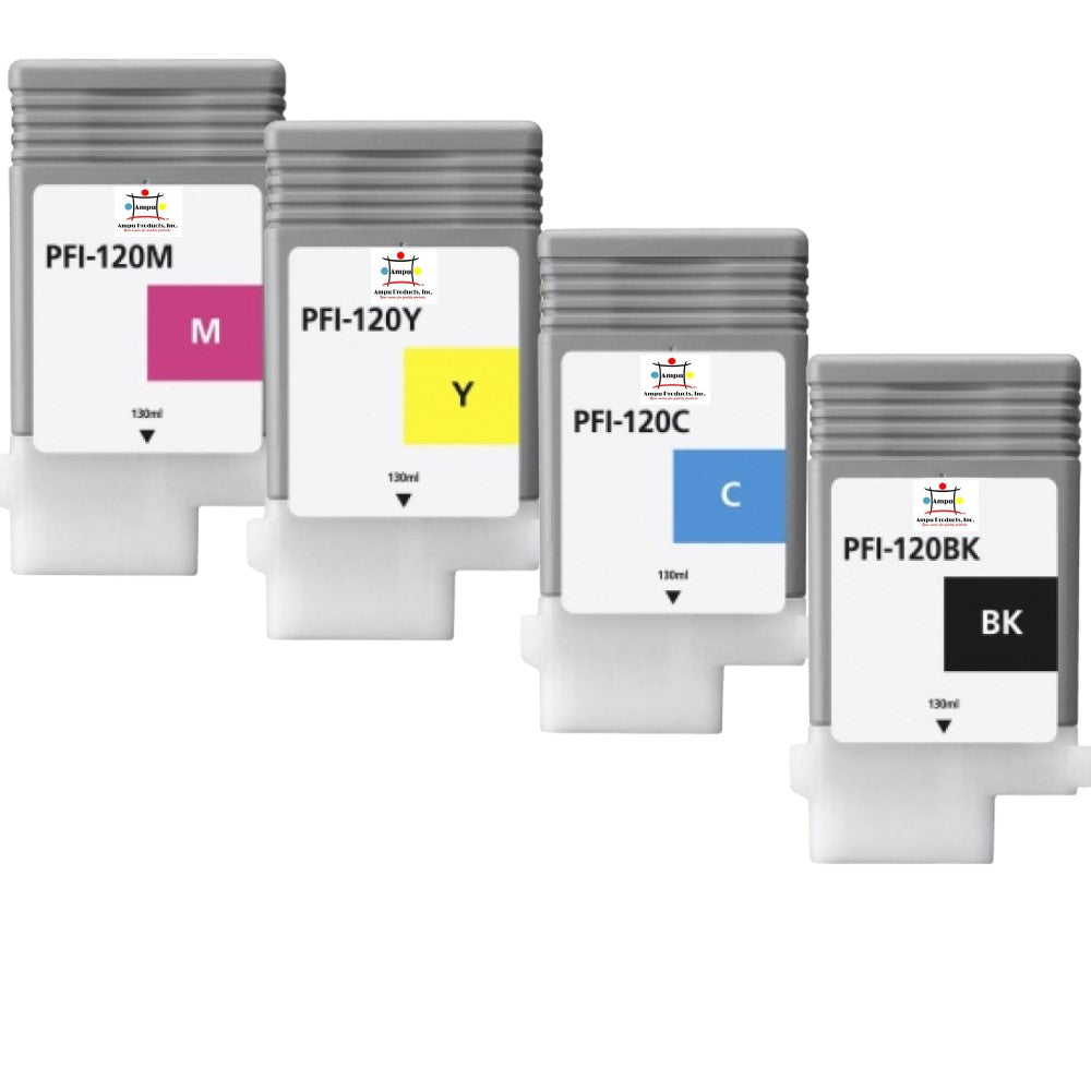 Compatible Ink Cartridge Replacement For CANON 2886C001, 2887C001, 2888C001, 2885C001 (PFI-120C, PFI-120M, PFI-120Y, PFI-120BK) Cyan, Magenta, Black (130 ML) 4-Pack