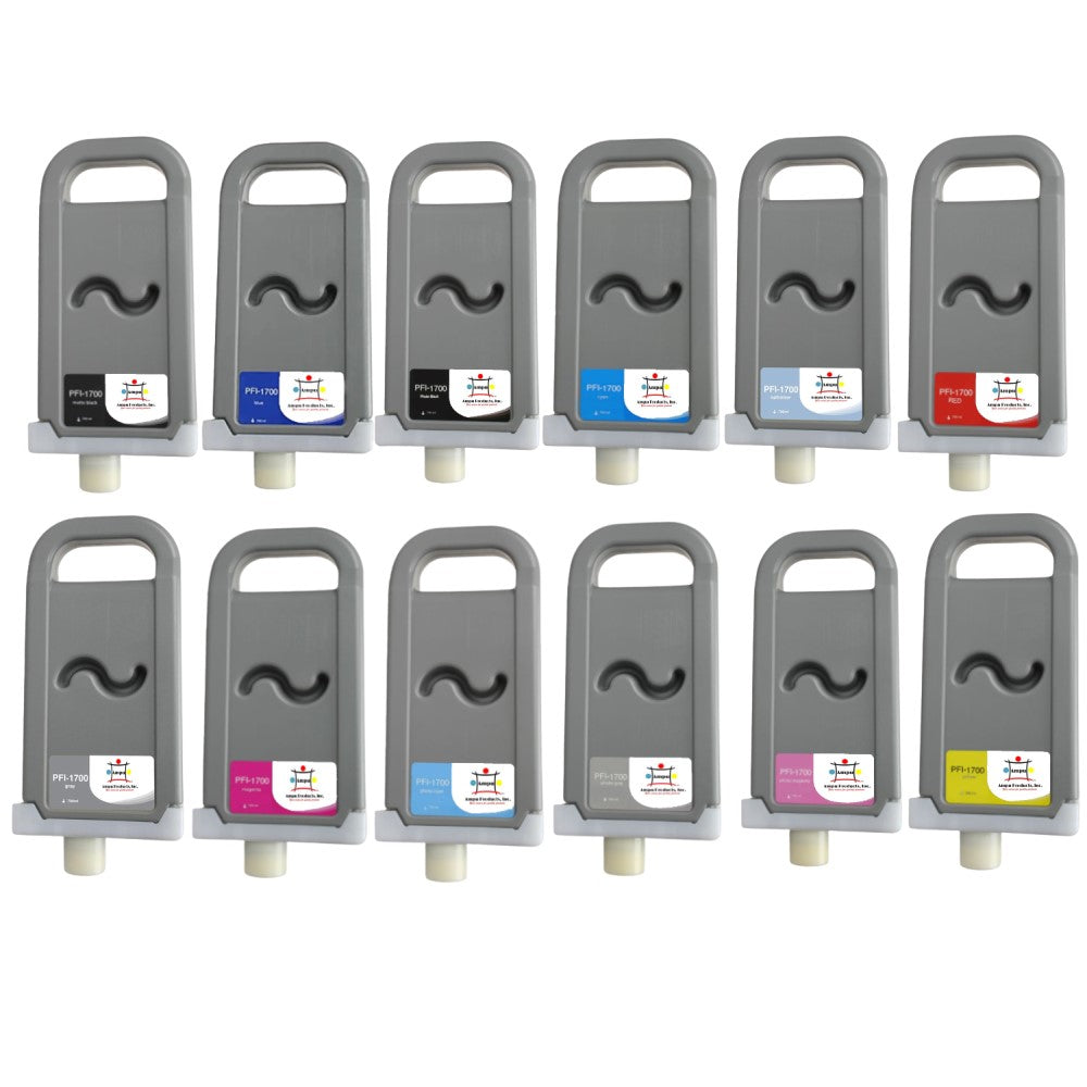 Compatible Ink Cartridge Replacement For CANON 0776C001,0777,0778,0774,0779,0784,0775,0785,0781,0783,0780,0782 (PFI-1700) Cyan,Magenta,Yellow,Matte Black,Blue,Photo Black,Chroma Optimizer,Gray,Photo Cyan,Photo Gray,Photo Magenta,Red (700ML) 12-Pack