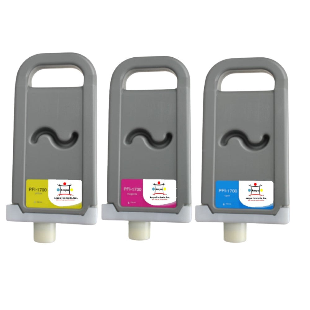 Compatible Ink Cartridge Replacement For CANON 0776C001, 0777C001, 0778C001 (PFI-1700C, PFI-1700M, PFI-1700Y) Cyan, Magenta, Yellow (700ML) 3-Pack