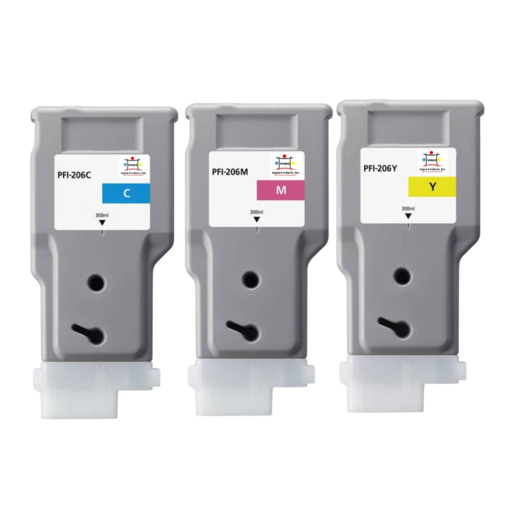 Compatible Ink Cartridge Replacement For CANON 5304B001, 5306B001, 5305B001 (PFI-206C, PFI-206Y, PFI-206M) Cyan, Yellow, Magenta (330 ML) 3-Pack