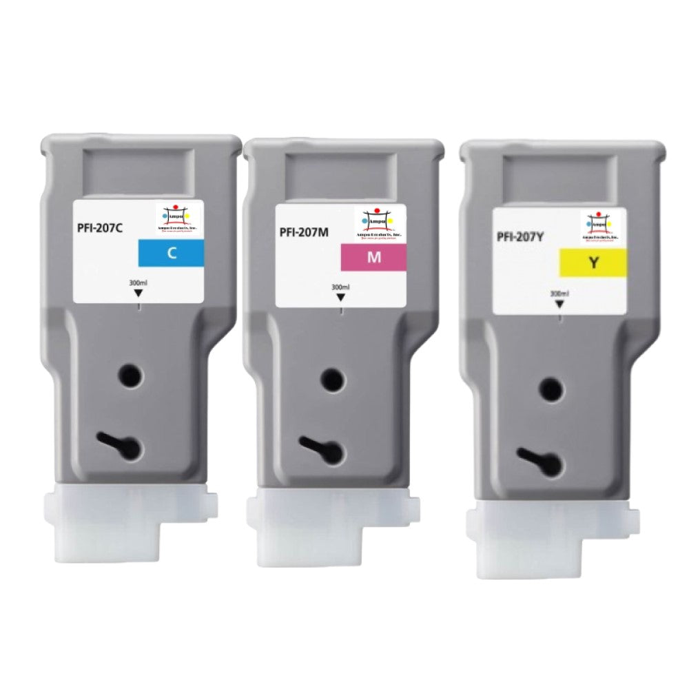 Compatible Ink Cartridge Replacement For CANON 8792B001, 8790B001, 8791B001 (PFI-207Y, PFI-207C, PFI-207M) Cyan, Magenta, Yellow (330 ML) 3-Pack