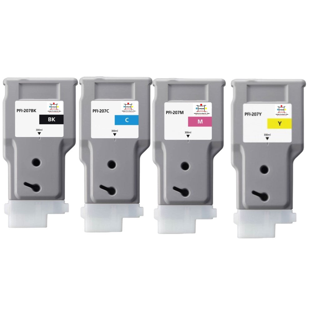Compatible Ink Cartridge Replacement For CANON 8792B001, 8790B001, 8791B001, 8789B001 (PFI-207Y, PFI-207C, PFI-207M, PFI-207BK) Cyan, Magenta, Yellow, Black (330 ML) 4-Pack