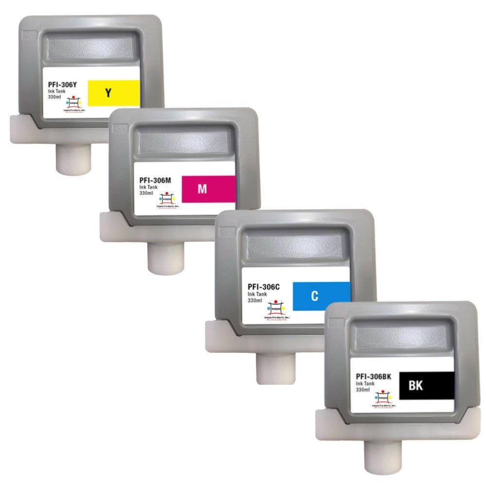 Compatible Ink Cartridge Replacement For CANON 6660B001, 6658B001, 6659B001, 6657B001 (PFI-306Y, PFI-306C, PFI-306M, PFI-306BK) Yellow, Magenta, Cyan, Black (330ML) 4-Pack