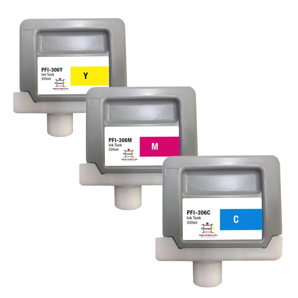 Compatible Ink Cartridge Replacement For CANON 6660B001, 6658B001, 6659B001 (PFI-306Y, PFI-306C, PFI-306M) Yellow, Magenta, Cyan (330ML) 3-Pack
