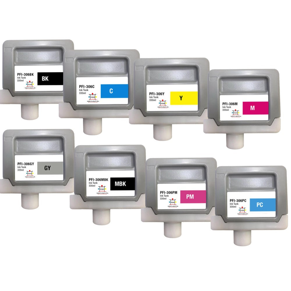 Compatible Ink Cartridge Replacement For CANON 6660B001, 6658, 6659, 6657, 6666, 6656, 6661, 6662 (PFI-306) Yellow, Magenta, Cyan, Black, Grey, Matte Black, Photo Cyan, Photo Magenta(330ML) 8-Pack