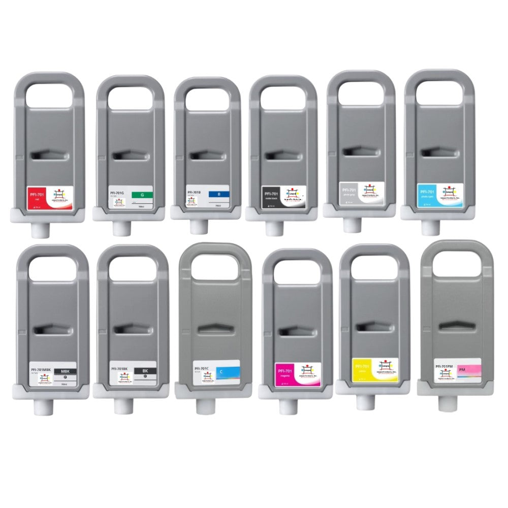 Compatible Ink Cartridge Replacement For CANON 0906B001AA,0907,0908,0909,0910,0899,0900,0901,0902,0903,0904,0905 (PFI-701) Cyan,Magenta,Yellow,Matte Black,Blue,Photo Black,Green,Gray,Photo Cyan,Photo Gray,Photo Magenta,Red (700ML) 12-Pack