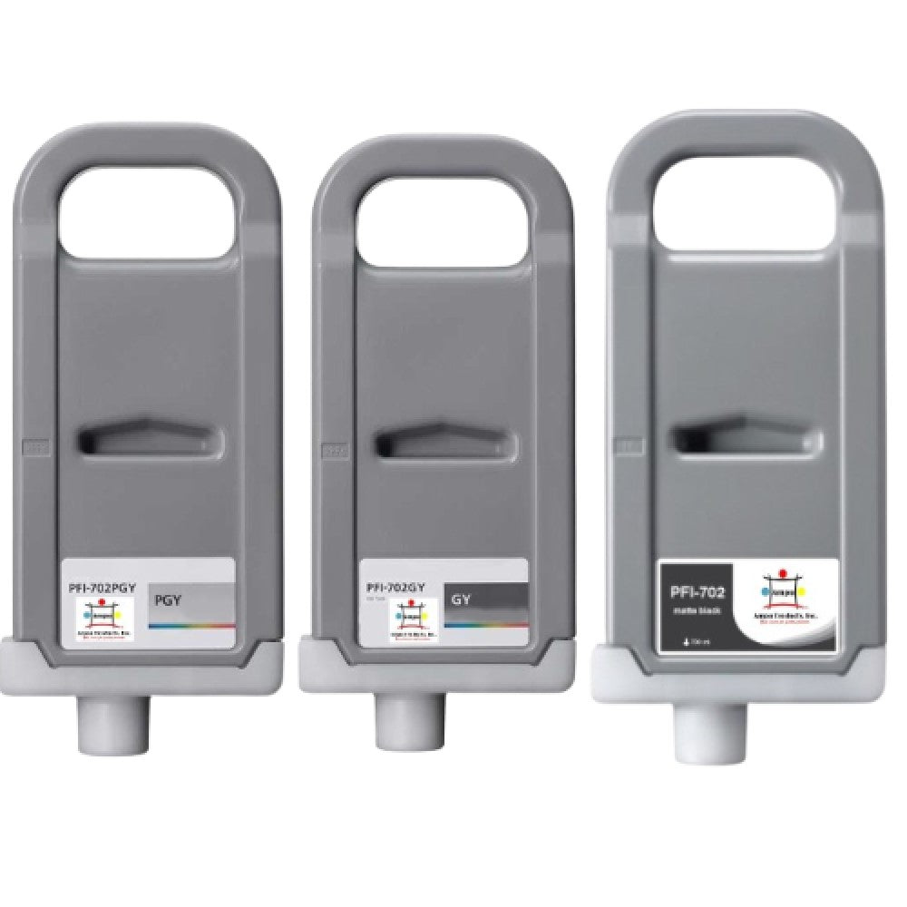 Compatible Ink Cartridge Replacement For CANON 2222B001, 2219B001, 2221B001 (PFI-702PGY, PFI-702MBK, PFI-702GY) Photo Gray, Matte Black, Gray (700ML) 3-Pack