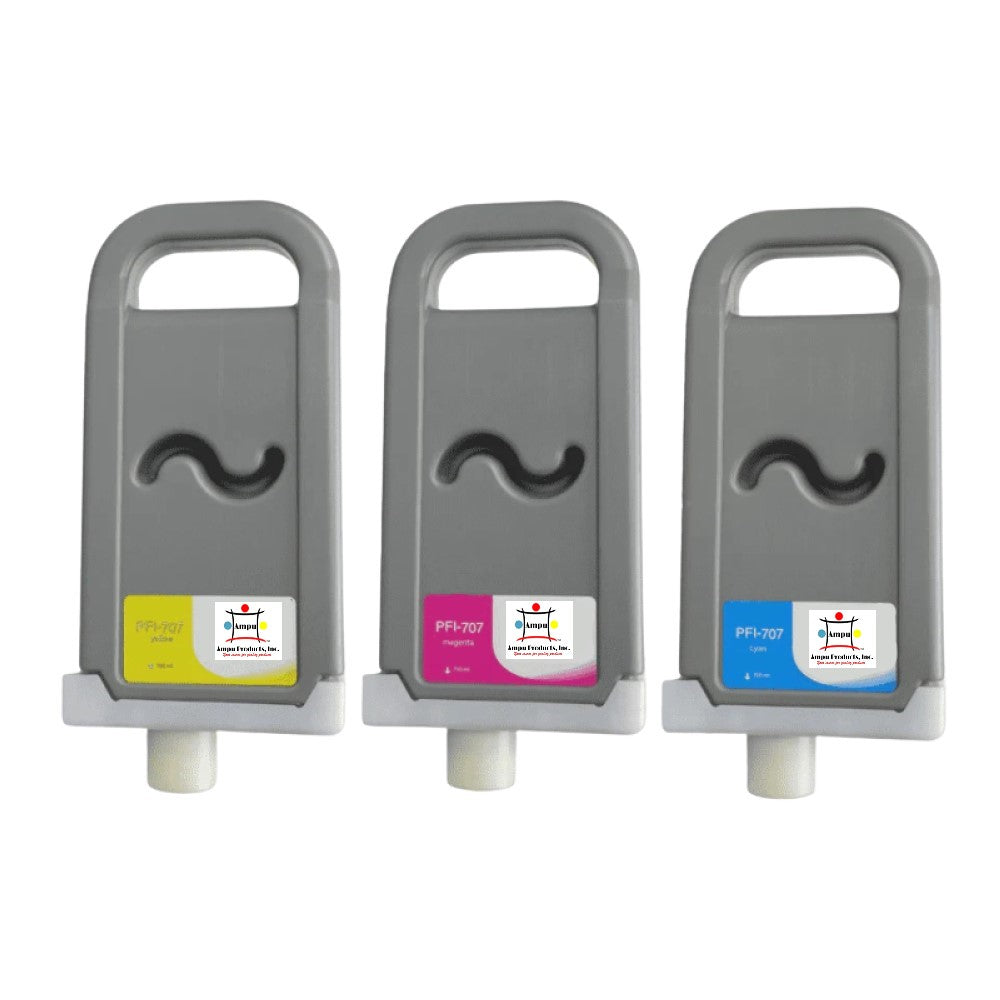 Compatible Ink Cartridge Replacement For CANON 9824B001, 9823B001, 9824B001 (PFI-707Y, PFI-707C, PFI-707M) Cyan, Magenta, Yellow (700ML) 3-Pack
