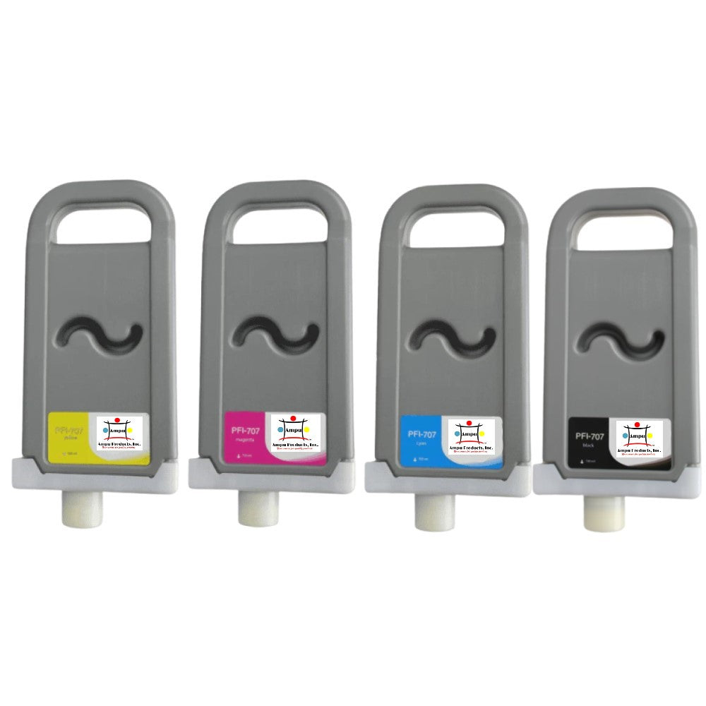 Compatible Ink Cartridge Replacement For CANON 9824B001, 9823B001, 9824B001, 9821B001 (PFI-707Y, PFI-707C, PFI-707M, PFI-707BK) Cyan, Magenta, Yellow, Black (700ML) 4-Pack