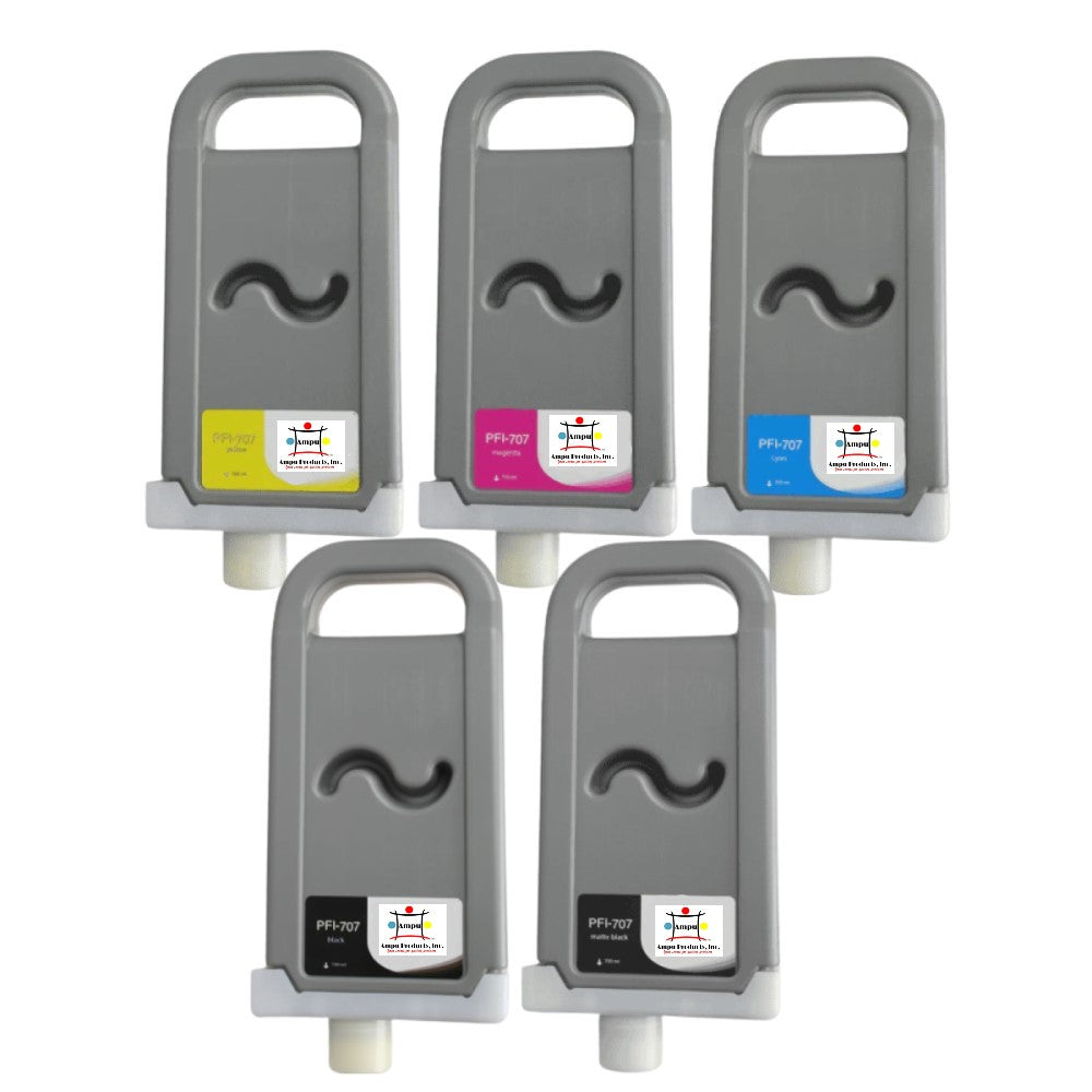 Compatible Ink Cartridge Replacement For CANON 9824B001, 9823B001, 9824B001, 9821B001, 9820B001 (PFI-707Y, PFI-707C, PFI-707M, PFI-707BK, PFI-707MBK) Cyan, Magenta, Yellow, Black, Matte Black (700ML) 5-Pack