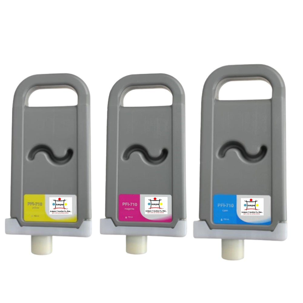 Compatible Ink Cartridge Replacement For CANON 2356C001, 2355C001, 2357C001 (PFI-710M, PFI-710C, PFI-710Y) Cyan, Yellow, Magenta (700ML) 3-Pack