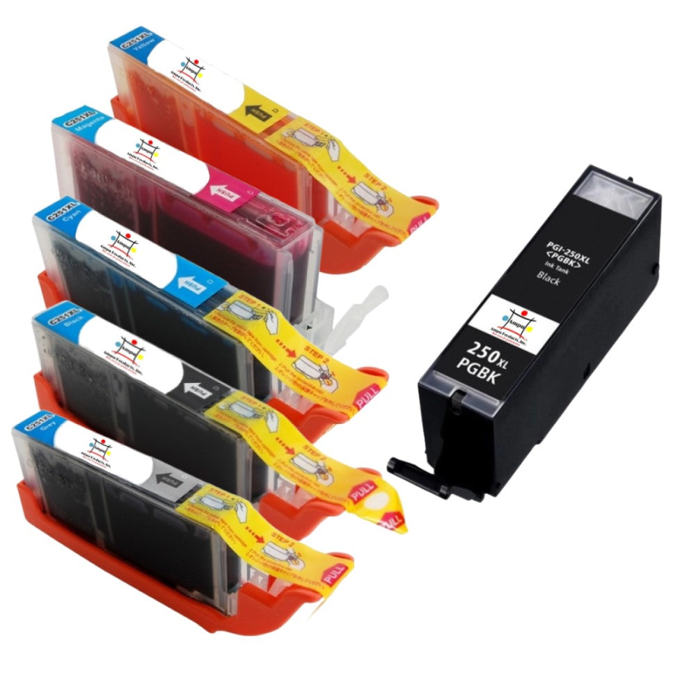 Compatible Ink Cartridge Replacement For CANON 6449B001AA, 6450B001, 6451B001, 6448B001, 6452B001, 6432B001 (CLI-251XLC, M, Y, BK, GY, PGI-250XL) Cyan, Magenta, Yellow, Black, Gray (660 YLD) 6-Pack