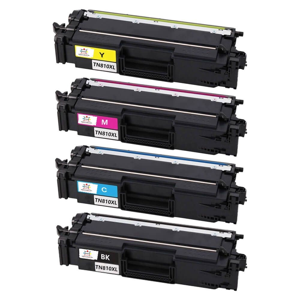 Compatible Toner Cartridge Replacement For BROTHER TN810XLYMCBK (TN-810XL Y, M, C, BK) High Yield Yellow, Magenta, Cyan, Black (9K YLD) 4-Pack